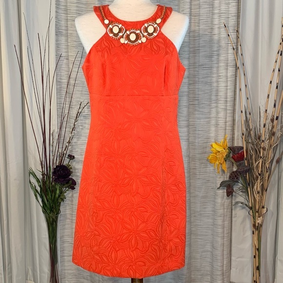 Laundry by Shelli Segal orange beaded sleeveless sheath dress. - Picture 2 of 16